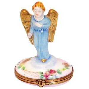Limoges Vintage Peint Main Angel Gold Wings Gabriel Trinket Box
